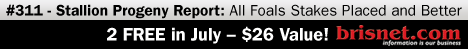 #311 - Stallion Progeny Report -- All Foals Stakes Placed and Better. Two Free in July, a $26 Value!