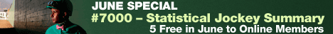 In June, Online Members can receive Five Free #7000 - Statistical Jockey Summary reports -- a $15 Value!
