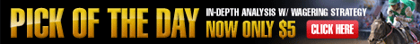 Brisnet.com Pick of the Day
In-depth Analysis w/ Wagering Strategy
Now Only $5