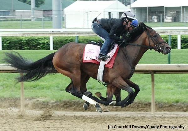 Salty heads Kentucky Oaks worktab at Churchill Downs