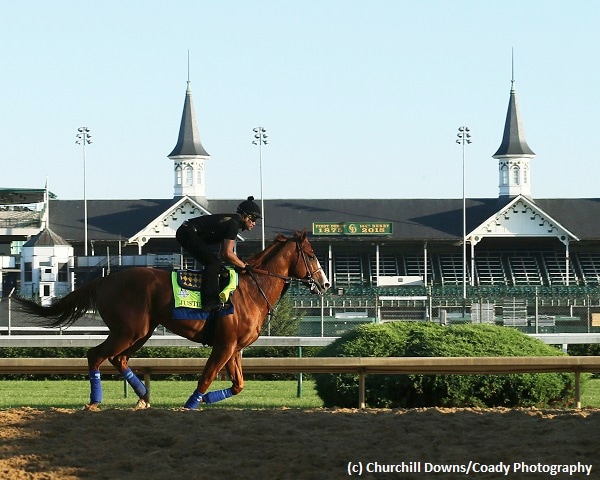 Justify gallops at Churchill Downs, scheduled for June 6 departure for Belmont Stakes