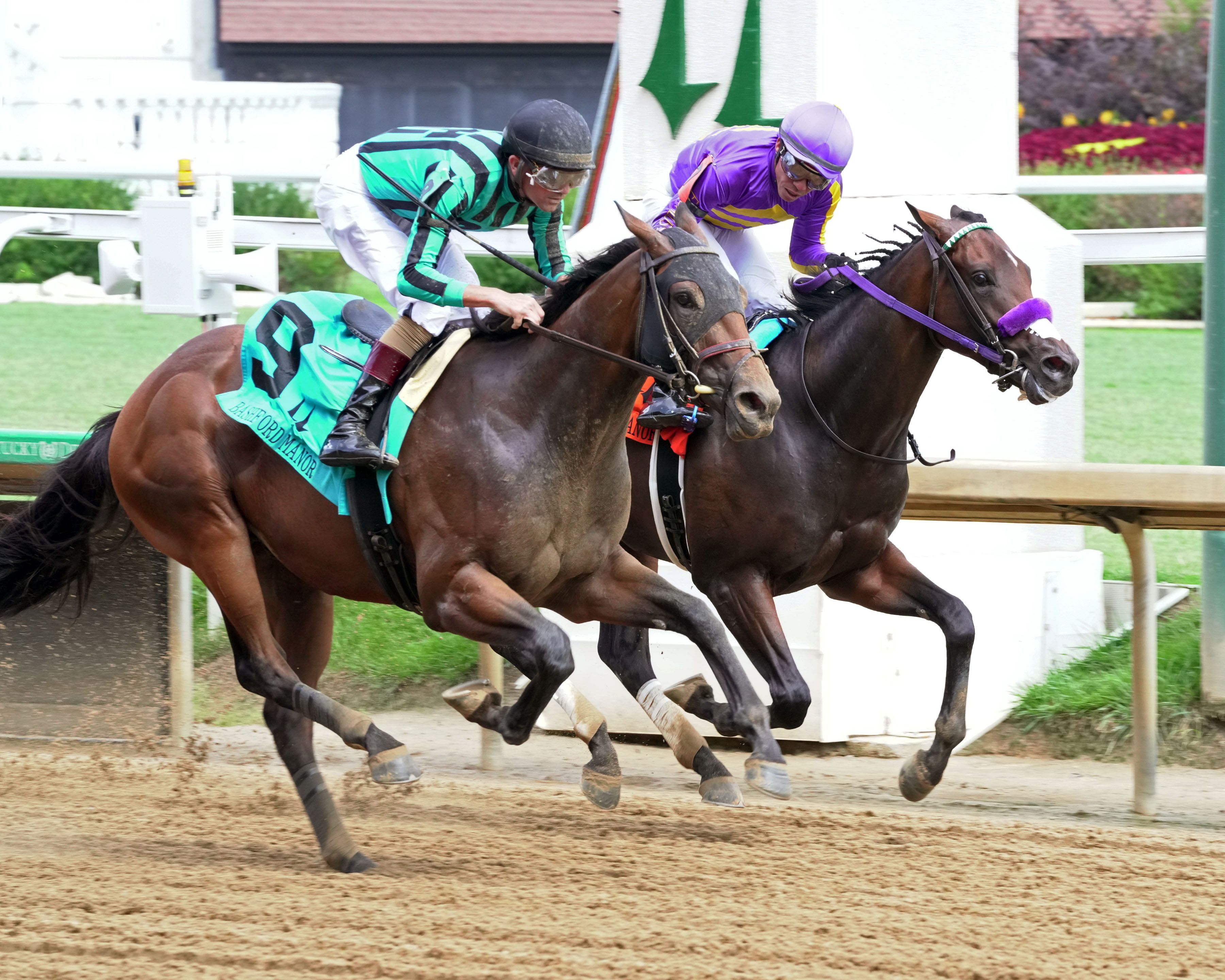 Blessed Flyer (outside) closed furiously to nip He Is No Lie in the Bashford Manor (Photo by Coady Media)