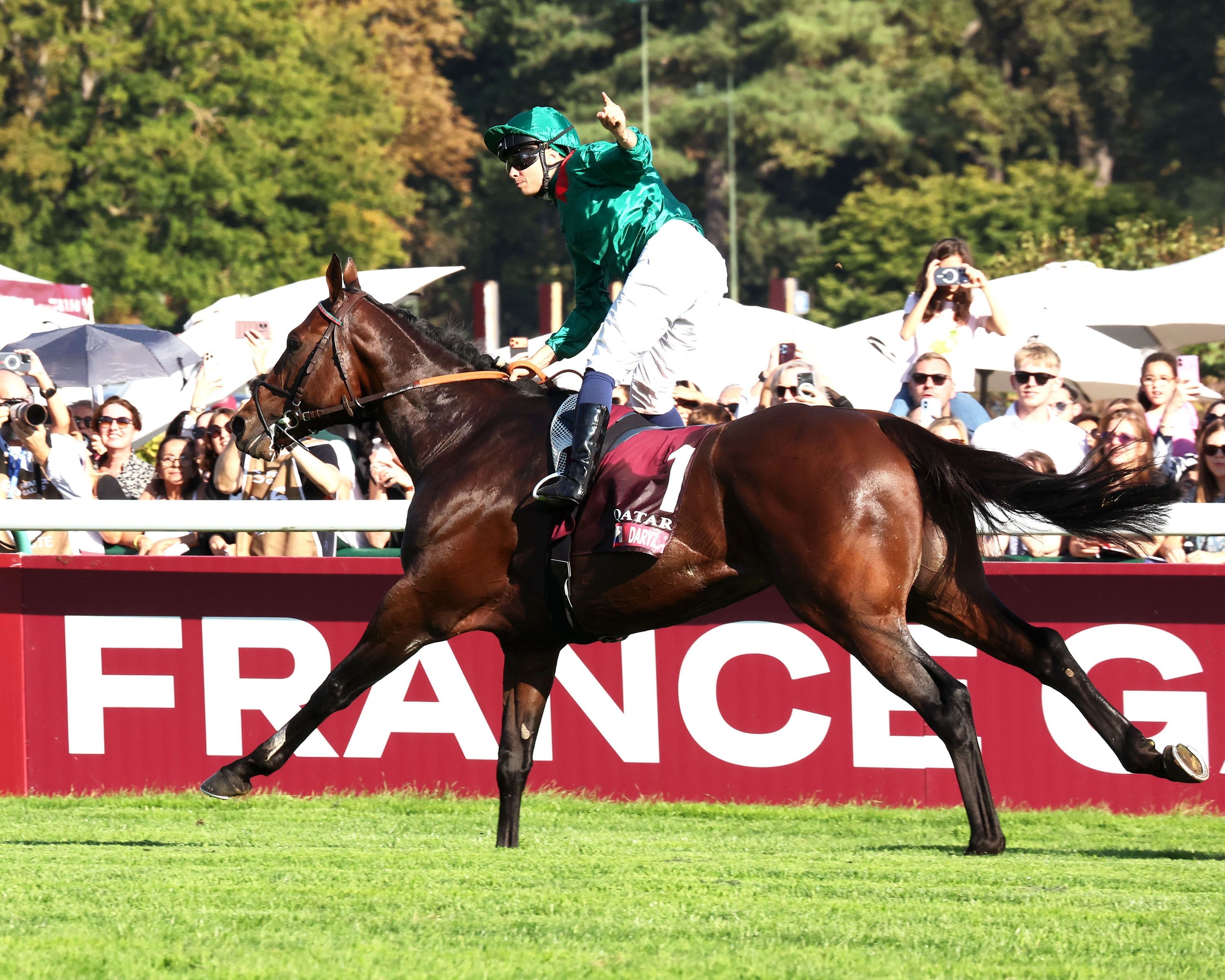 Mickael Barzalona exults aboard two-time Arc champion Daryz