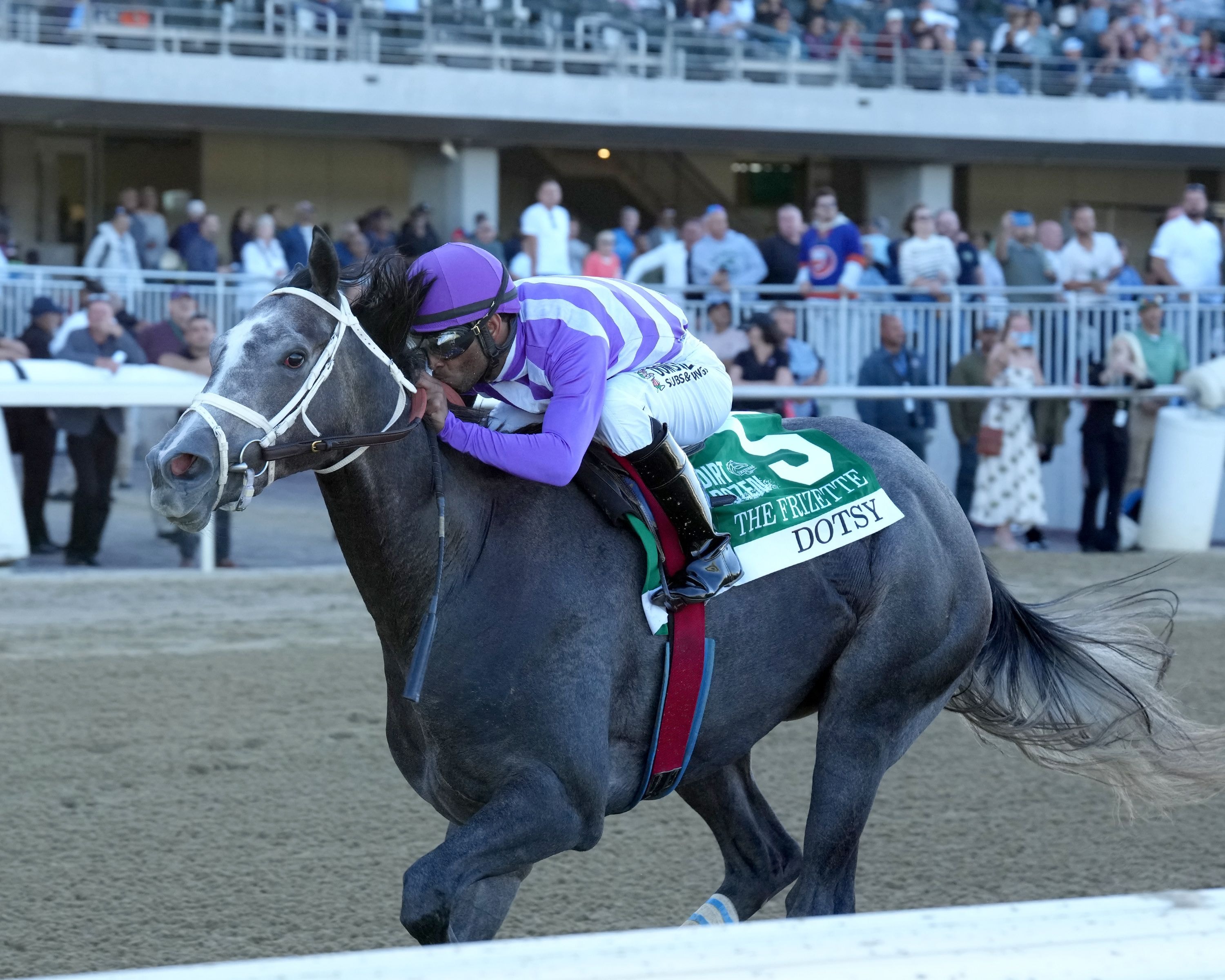 Dotsy wins the Frizette (G1) at Belmont Park.