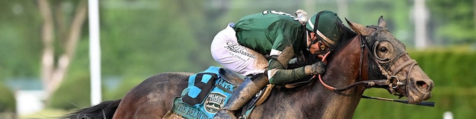 Golden Tempo passes them all again to land Belmont Stakes
