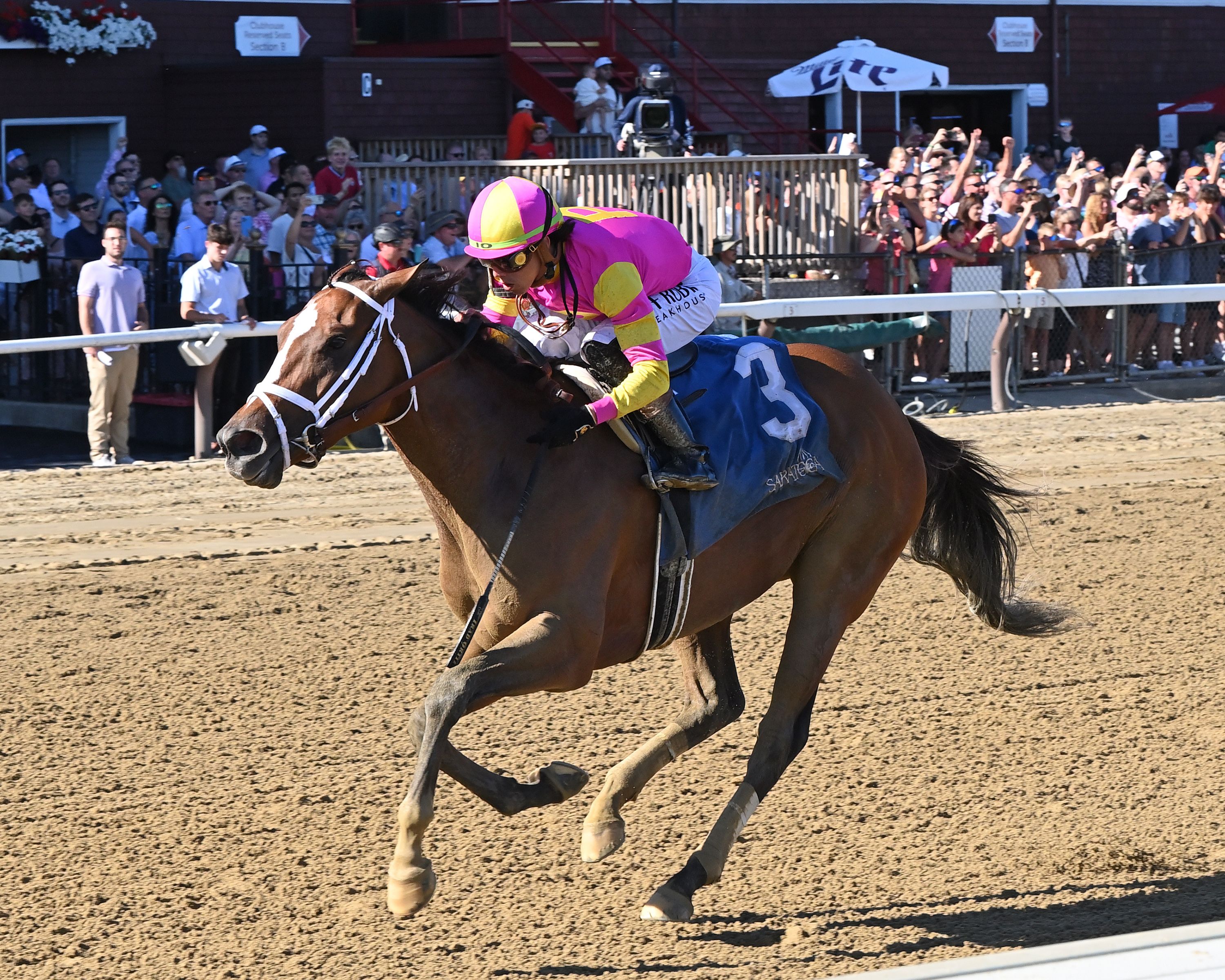 Leslies Rose wins the Shuvee at Saratoga.