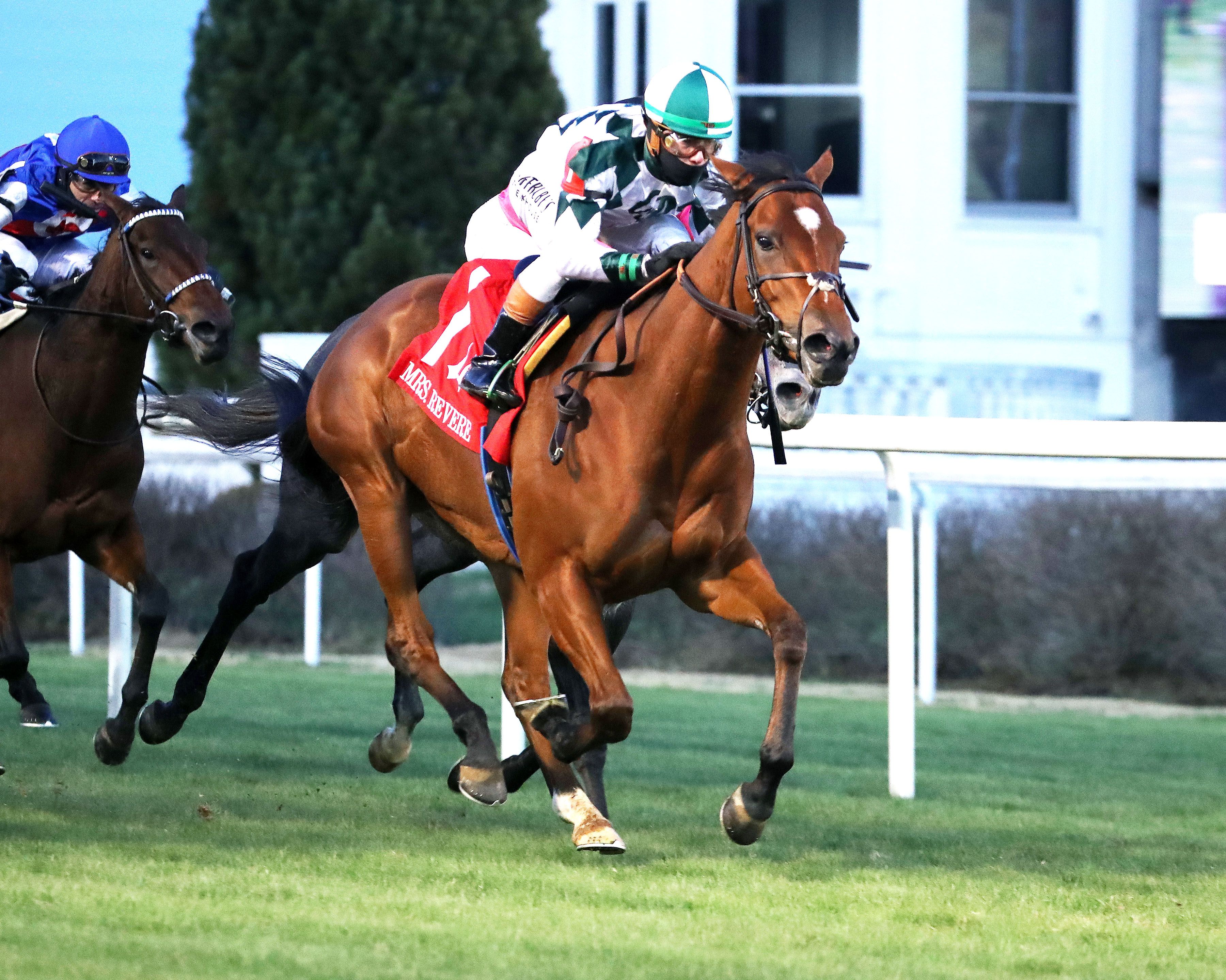 Lush Lips was game to prevail at odds-on in the Mrs. Revere (G2)