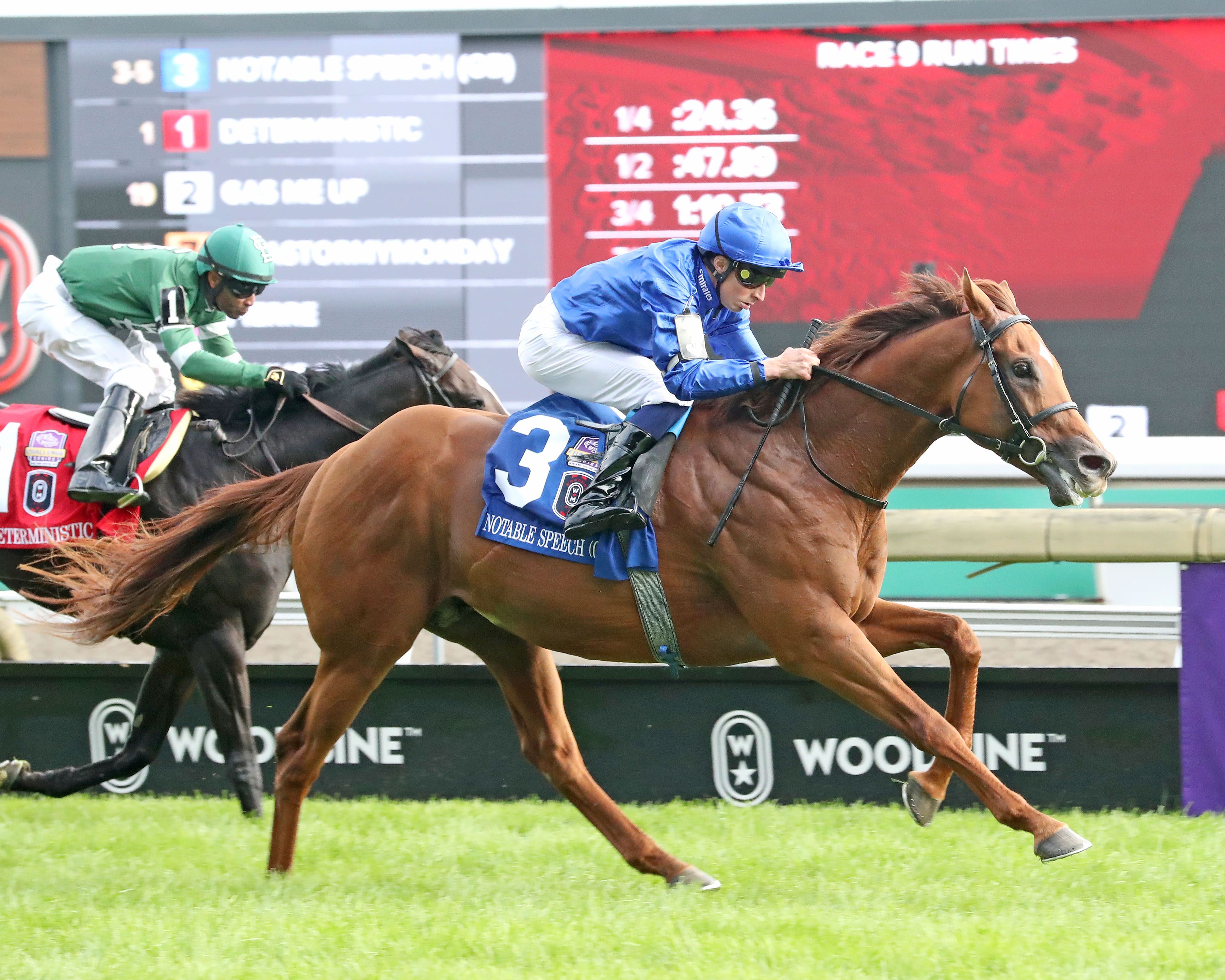 Notable Speech joined Hall of Famer Wise Dan as a two-time Woodbine Mile (G1) winner