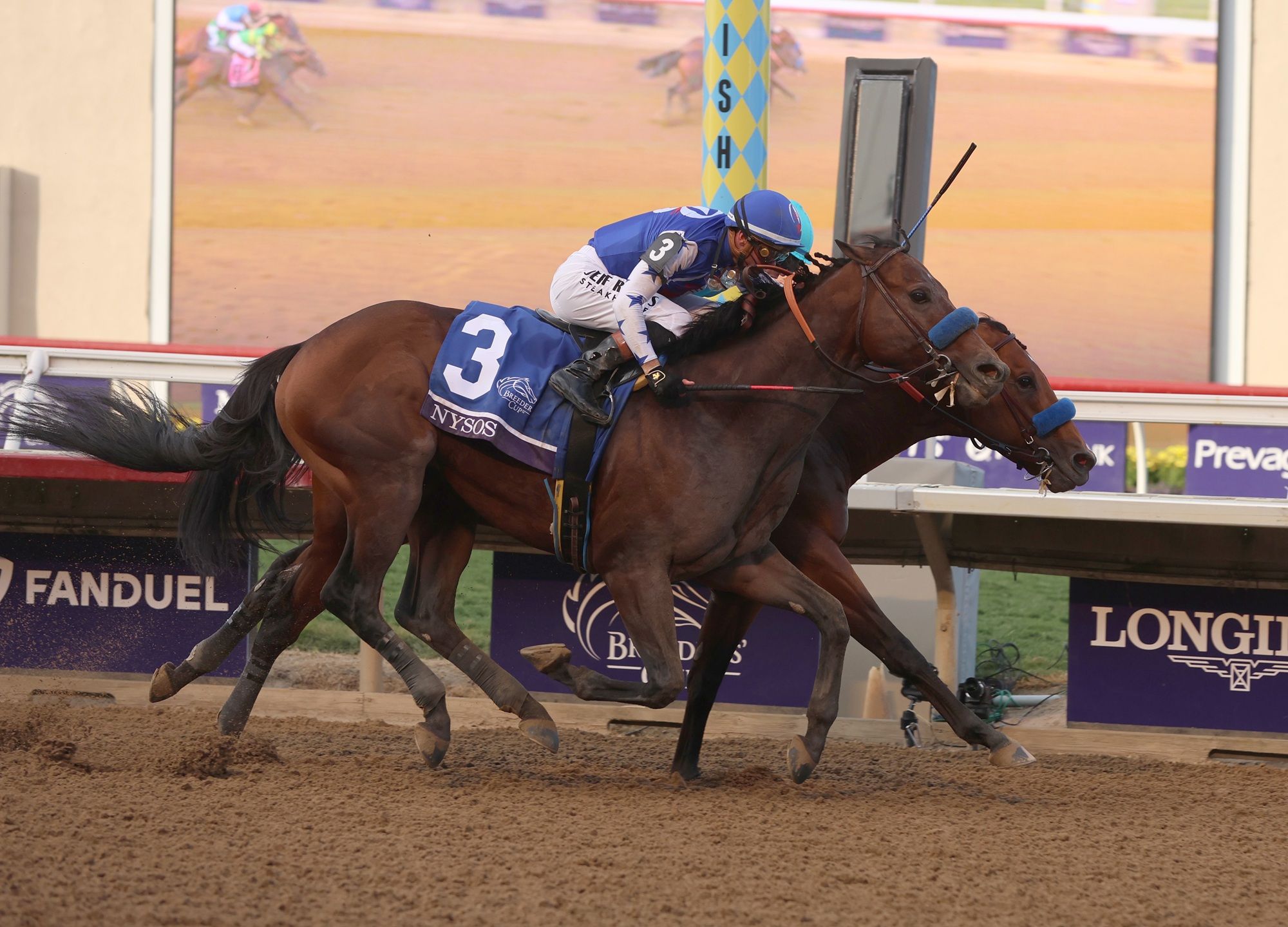 Nysos (outside) defeats Citizen Bull in Breeders' Cup Dirt Mile (G1) at Del Mar