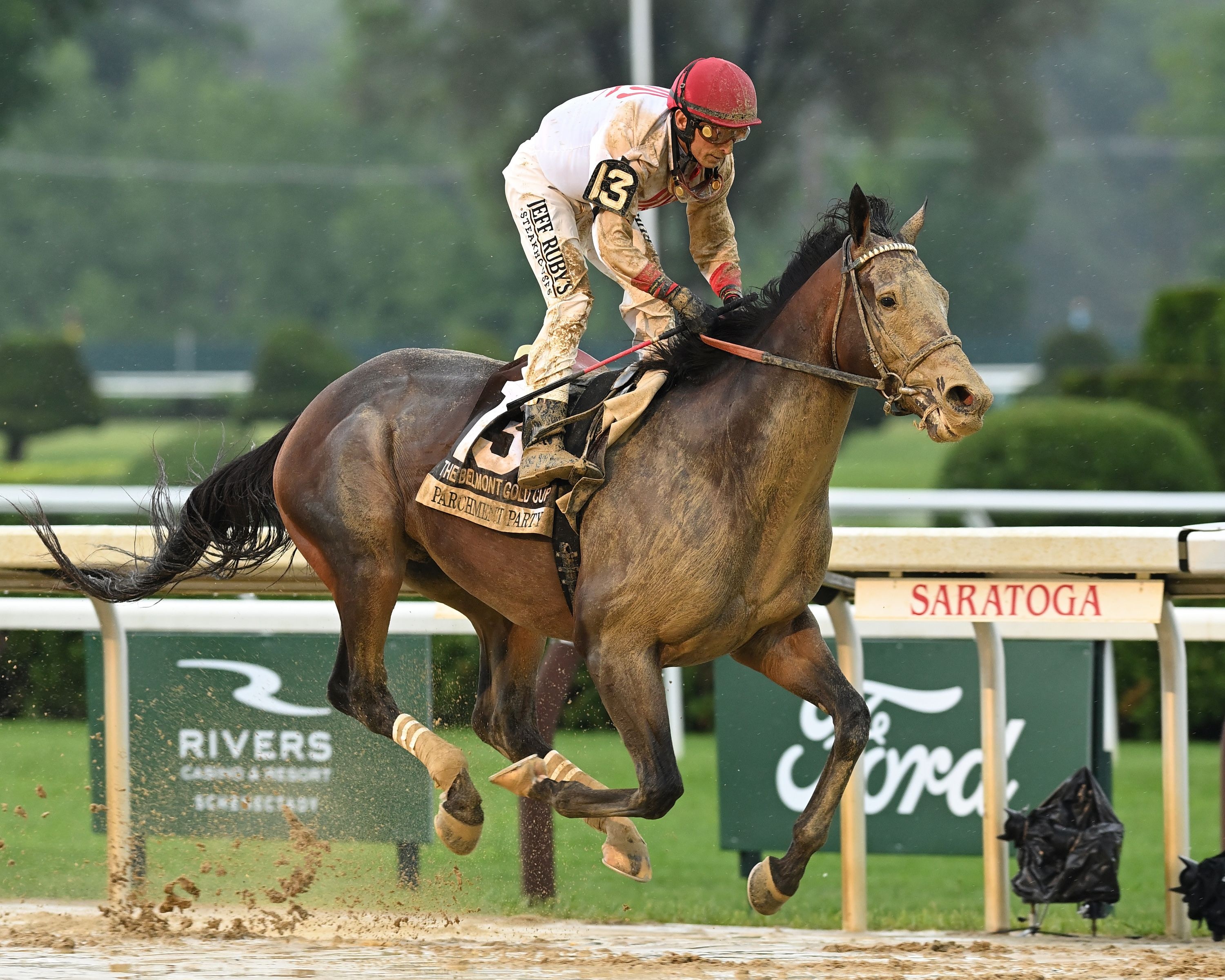 Parchment Party relished an off-the-turf marathon in the Belmont Gold Cup