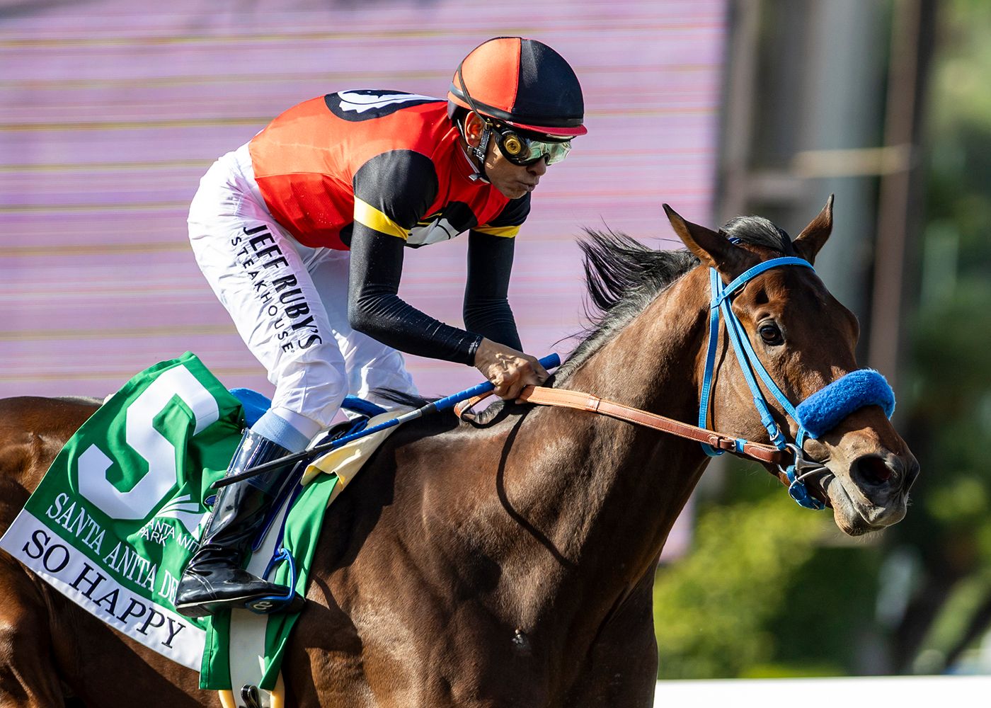 So Happy wins the Santa Anita Derby at Santa Anita.