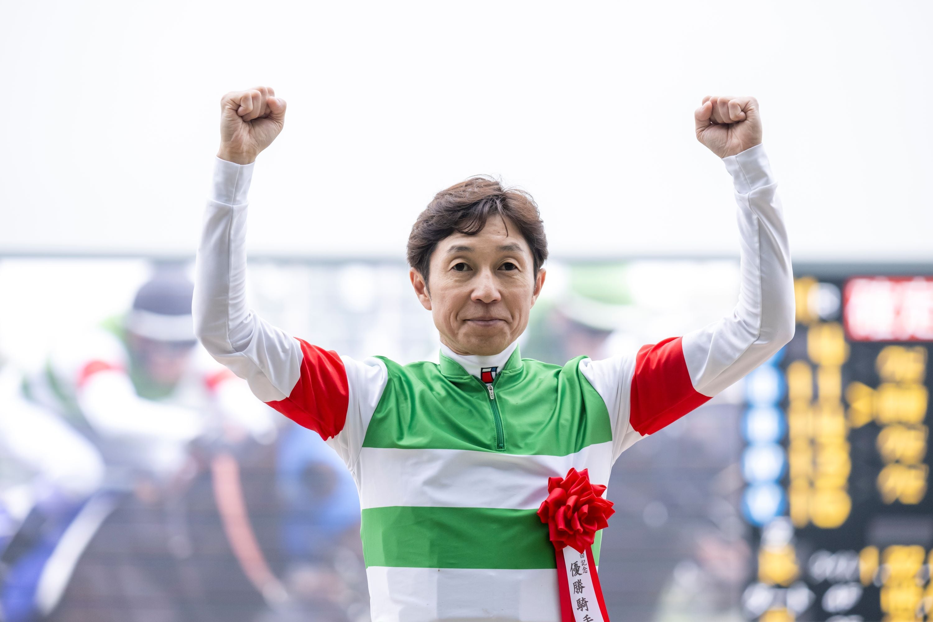 Yutaka Take, 57, set a record as the oldest jockey to win a JRA Grade 1, courtesy of Sixpence in the Yasuda Kinen (G1) (Photo by Tomoya Moriuchi/Horsephotos.com)