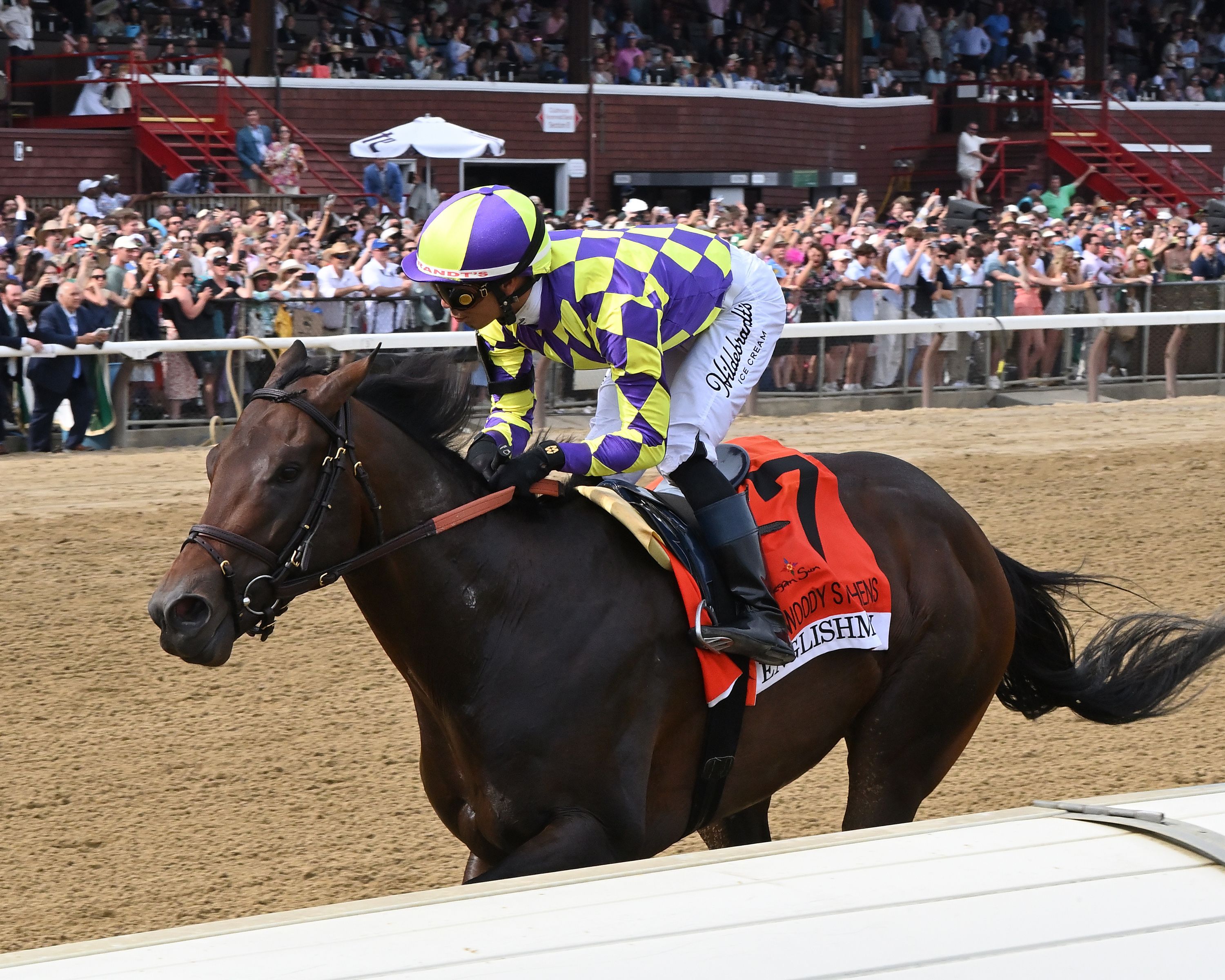 Englishman wins the Woody Stephens (G1) at Saratoga.