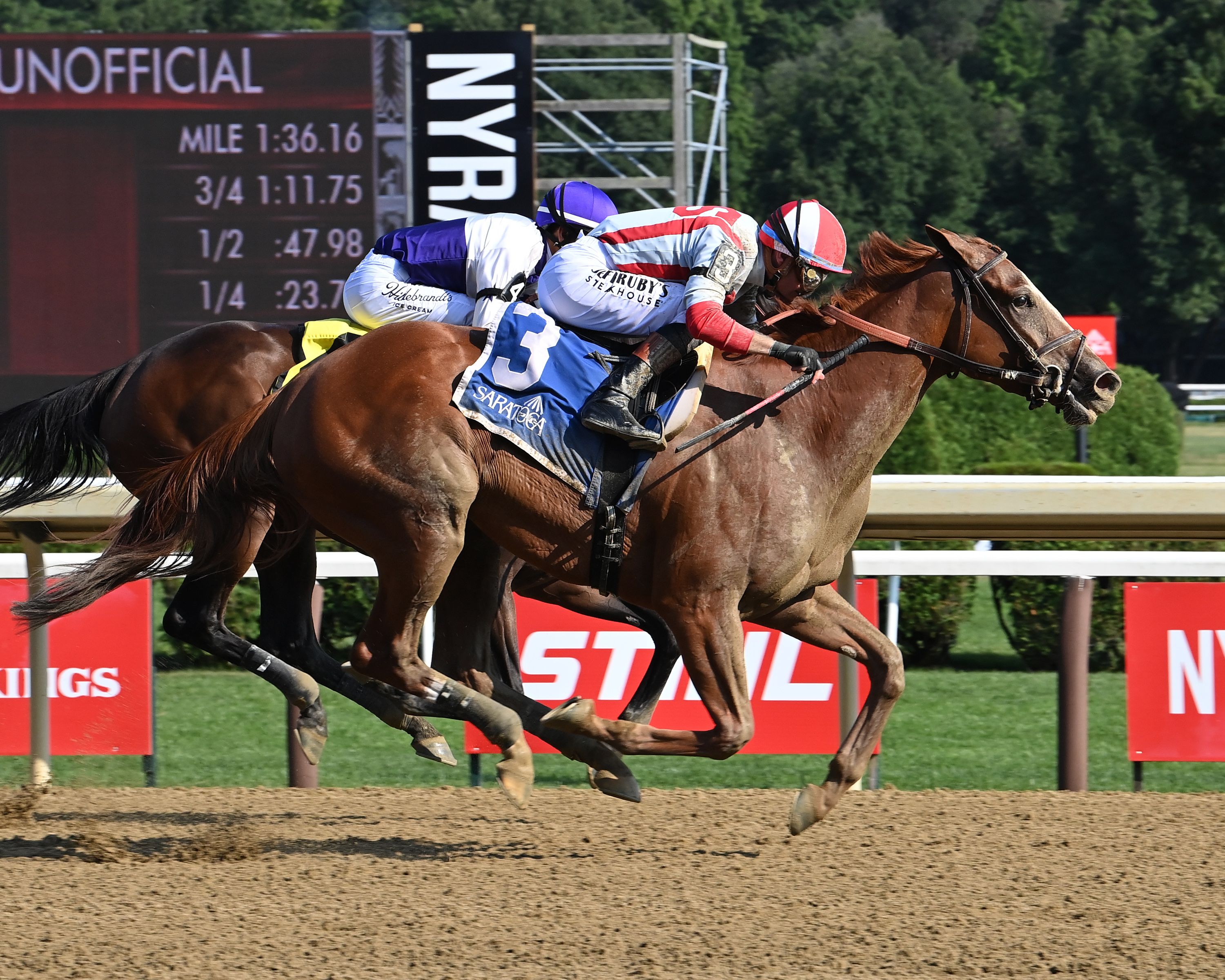Fully Subscribed rallied late to prevail in the Shuvee (G2) at Saratoga