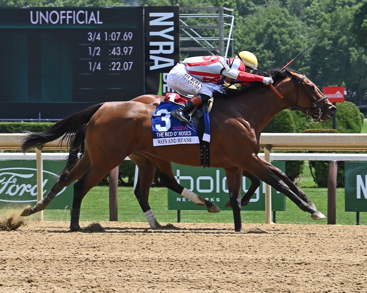 Ways and Means wins the Bed O' Roses at Saratoga.